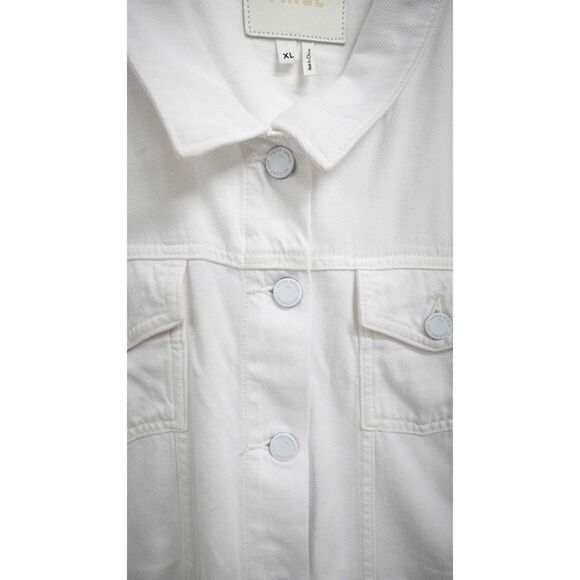 Paige Relaxed Vivienne Cropped Jean Denim Jacket w/ Raw Hem in Crisp White XL - Picture 7 of 15